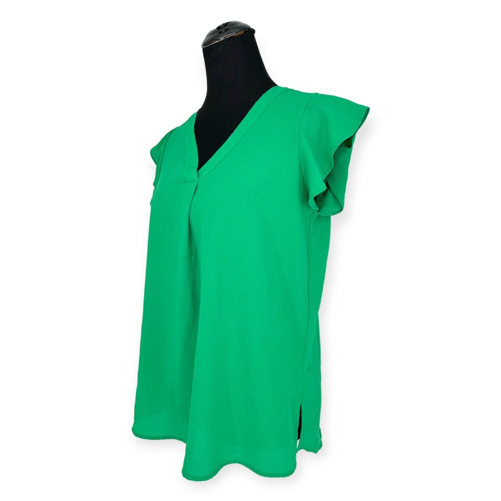 Adrianna Papell | Small | Kelly Green V-Neck Cap Sleeve Split Hem Blouse Tunic - Picture 3 of 6